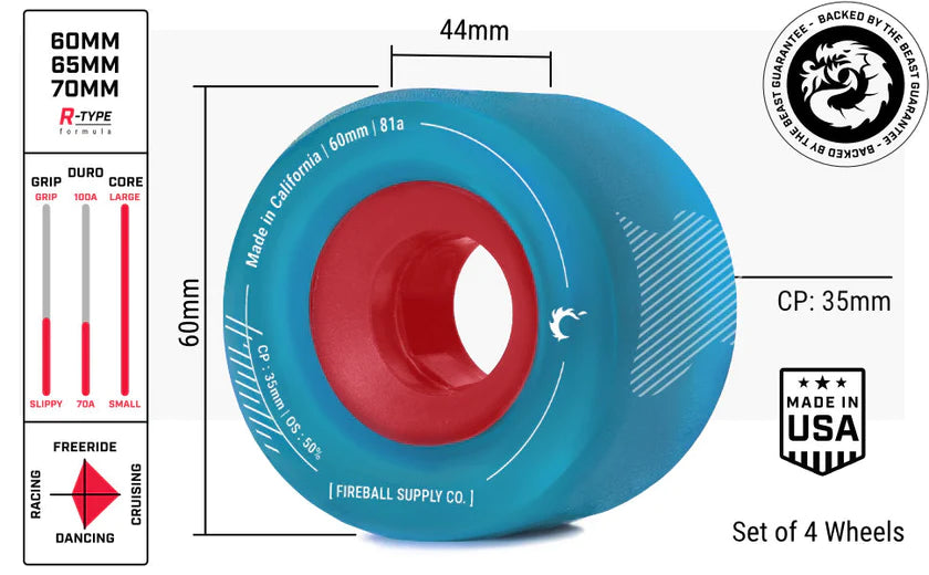 Fireball Tinder Wheels - 60mm / 81A_Blue___True Supplies