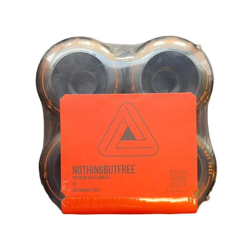 a set of NBF Wheels 60mm front view. longboard wheels by nothing but free